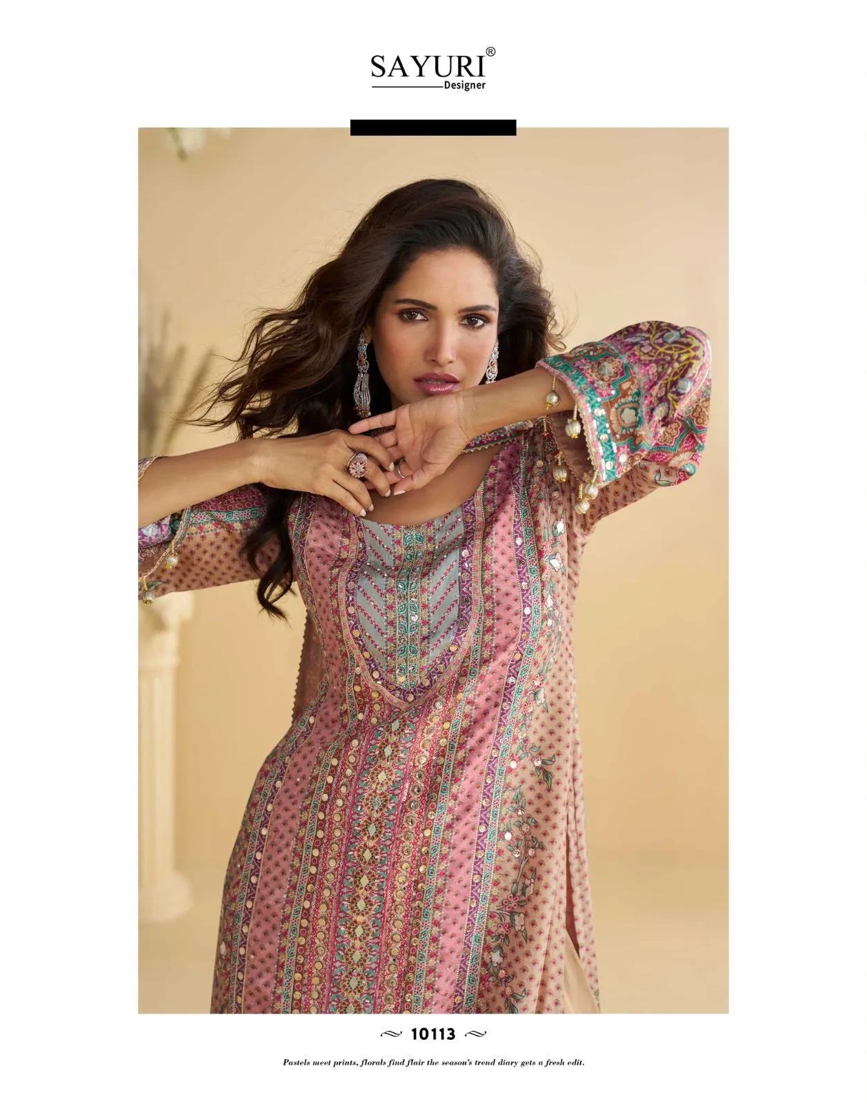 Sayuri Anika Natural Crepe Silk Aari Work Designer Salwar Suit