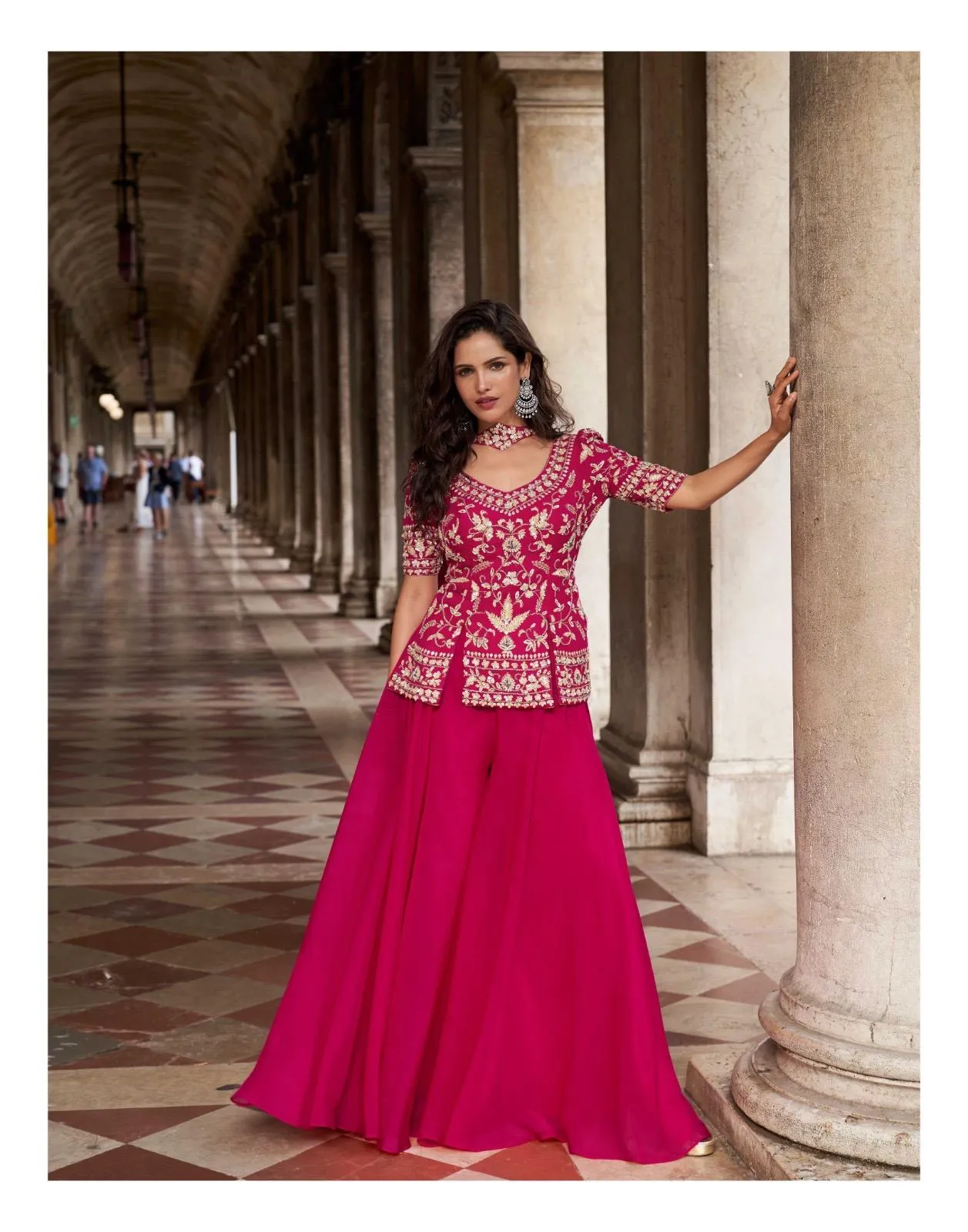 Sayuri Bela Organza Silk Embroidery Work Top Plazzo And Dupatta Set