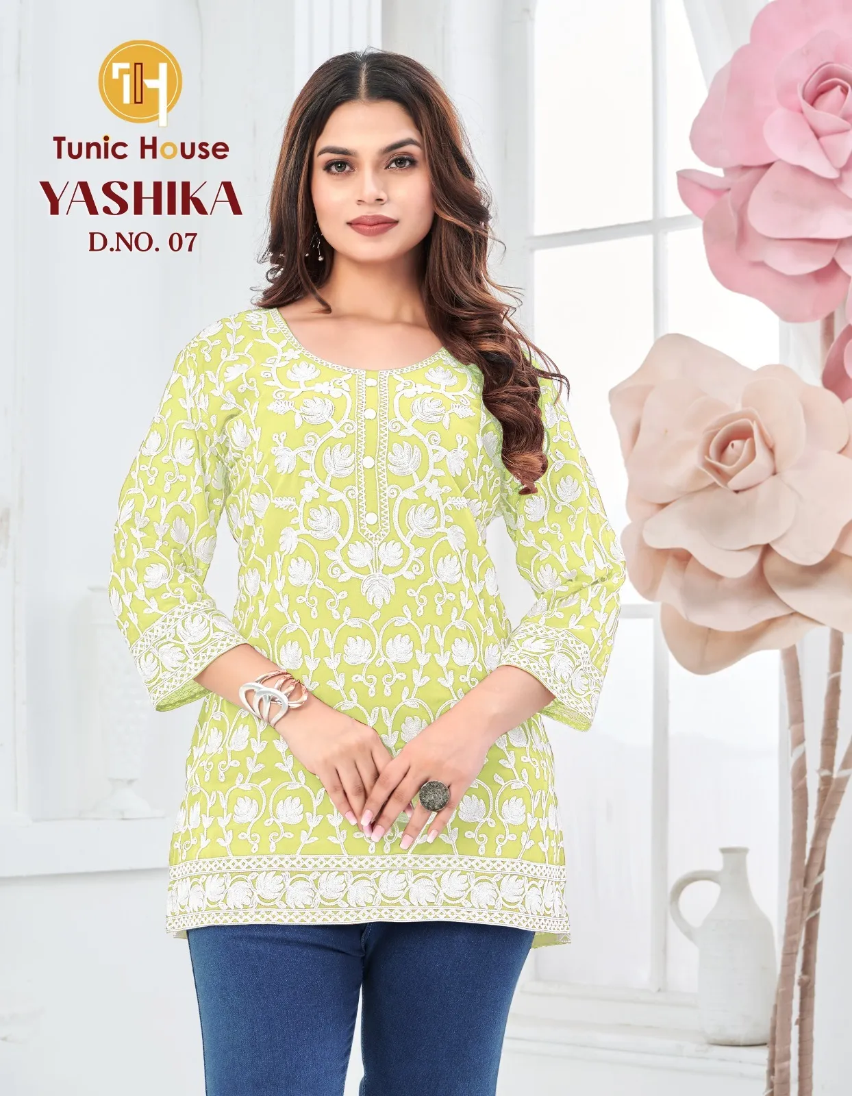 Tunic House Yashika Georgette Shiffly Worked Short Tops