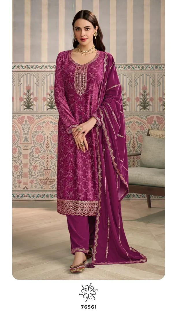 Vinay Kuleesh Mrinal Digital Printed Velvet Work Salwar Suit - Image 3