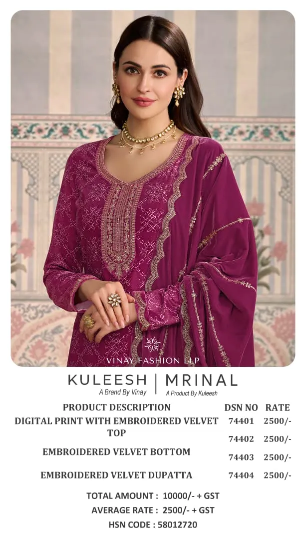 Vinay Kuleesh Mrinal Digital Printed Velvet Work Salwar Suit - Image 7