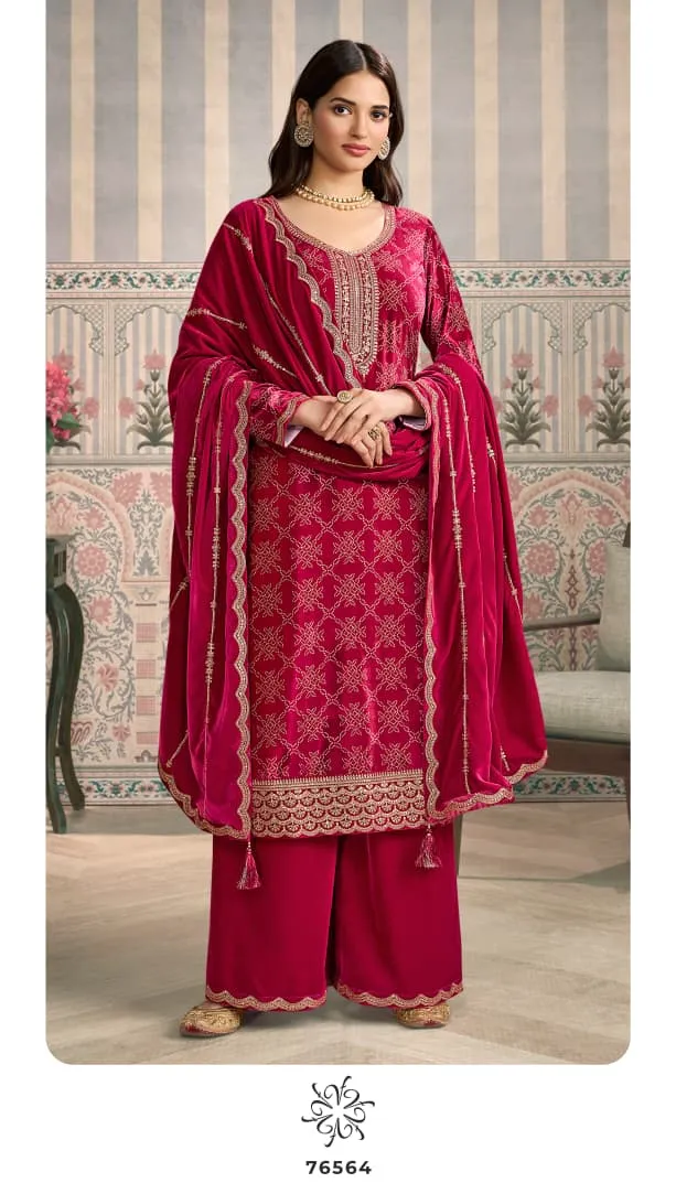 Vinay Kuleesh Mrinal Digital Printed Velvet Work Salwar Suit - Image 9