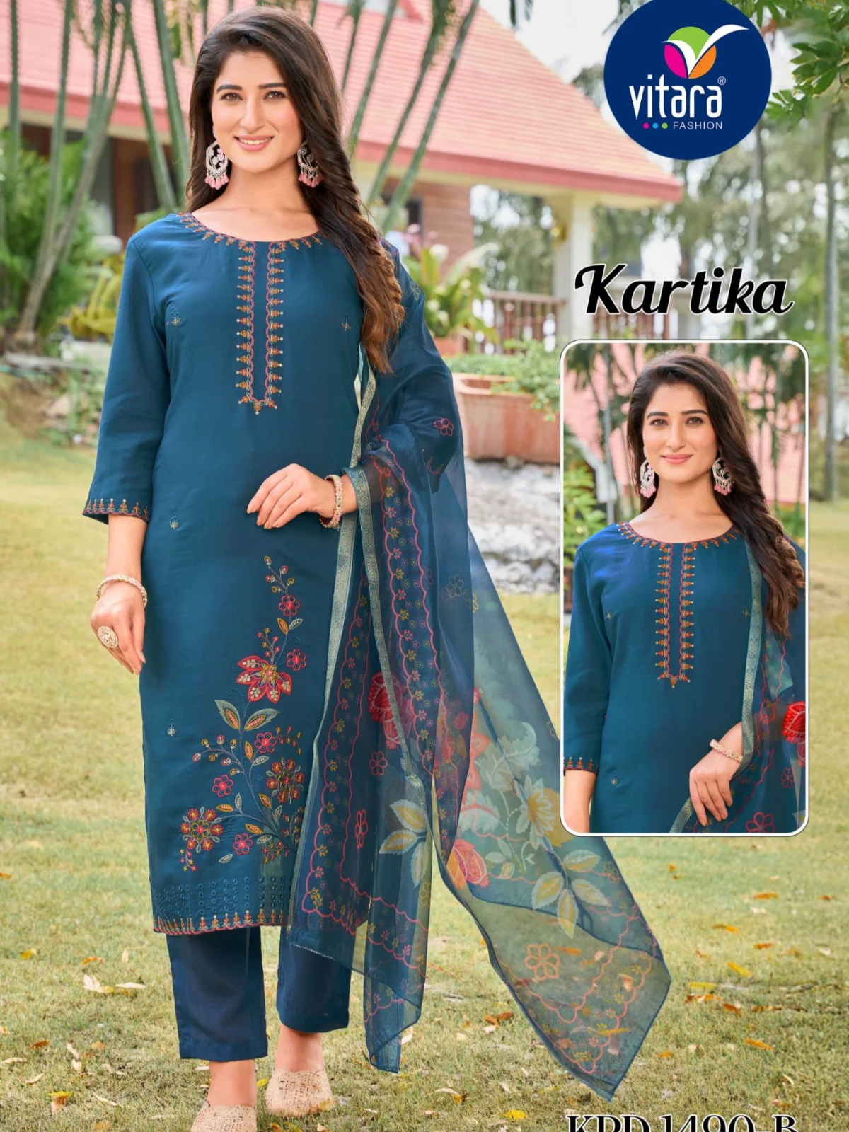 Vitara Kartika Roman Silk With Embroidery Work Readymade Suit