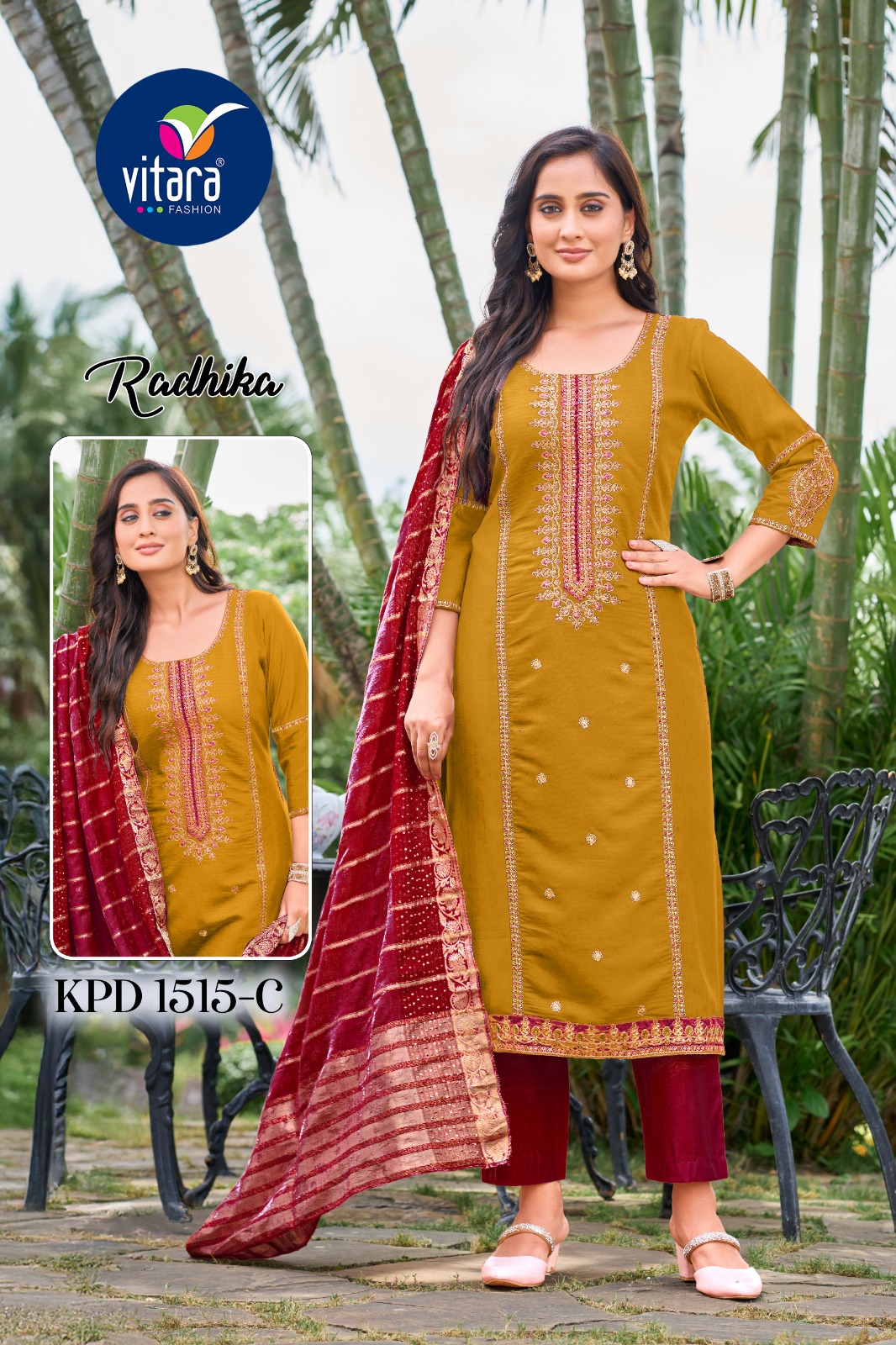 Vitara Radhika Vetican Silk With Embroidery Work Kurti Pant And Dupatta - Image 2