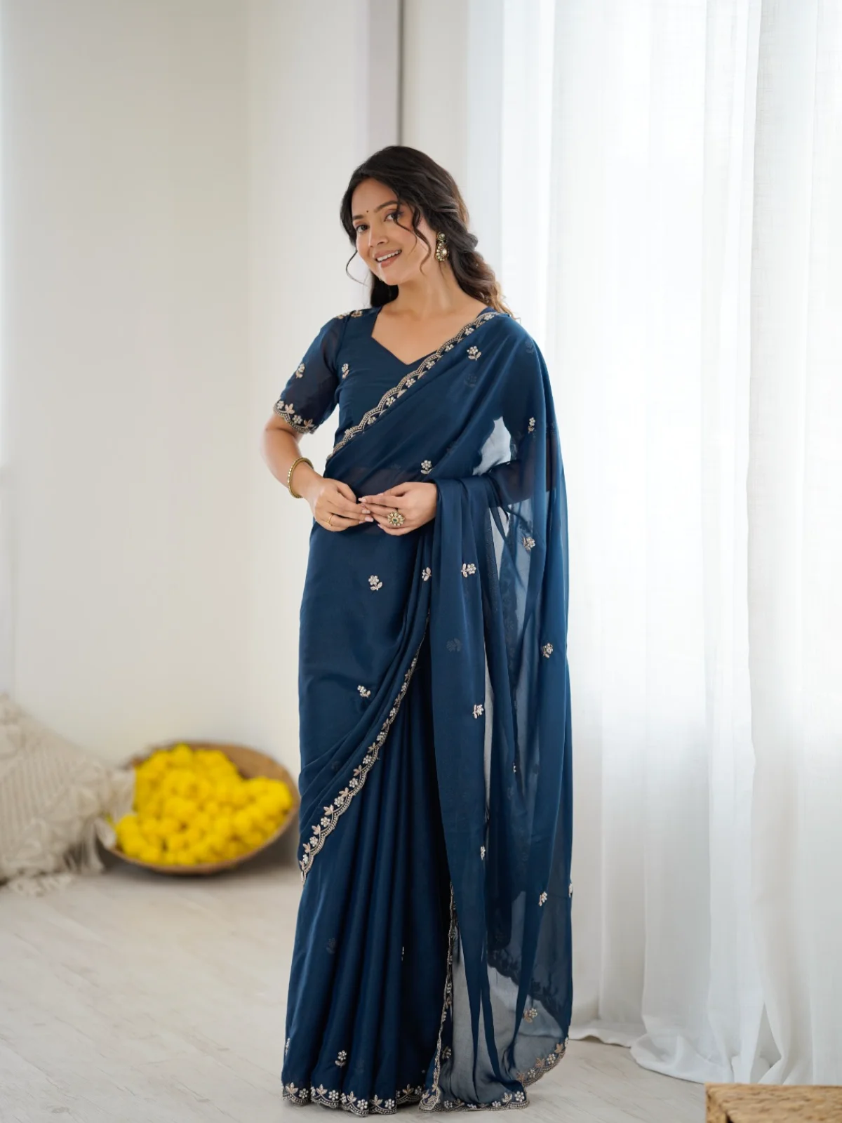 Bt 3147 Beautiful Star Georgette Zari Worked Saree - Image 4