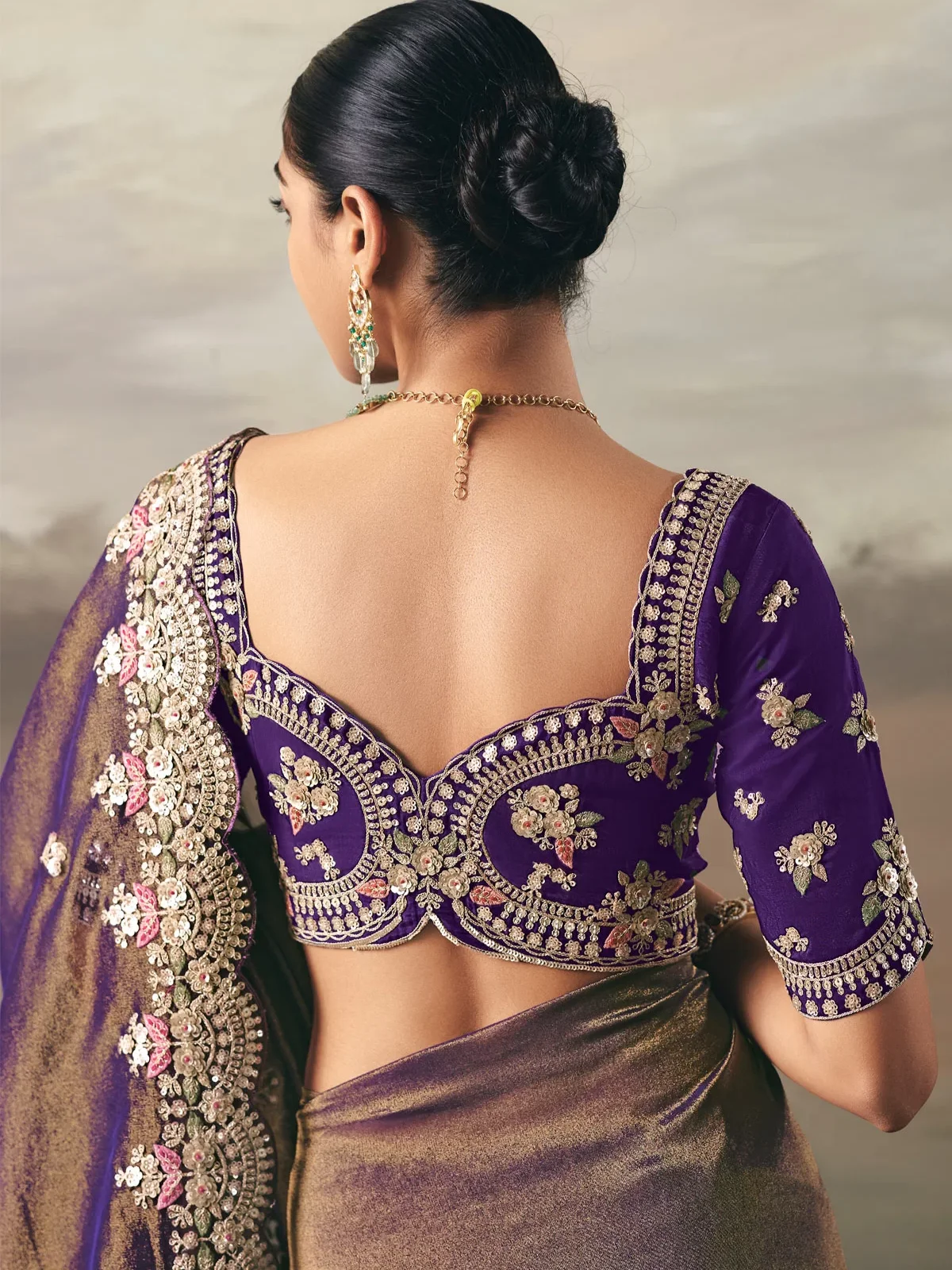 Purple Tissue Traditional Premium Tissue Zari Silk Embroidery Saree - Image 4