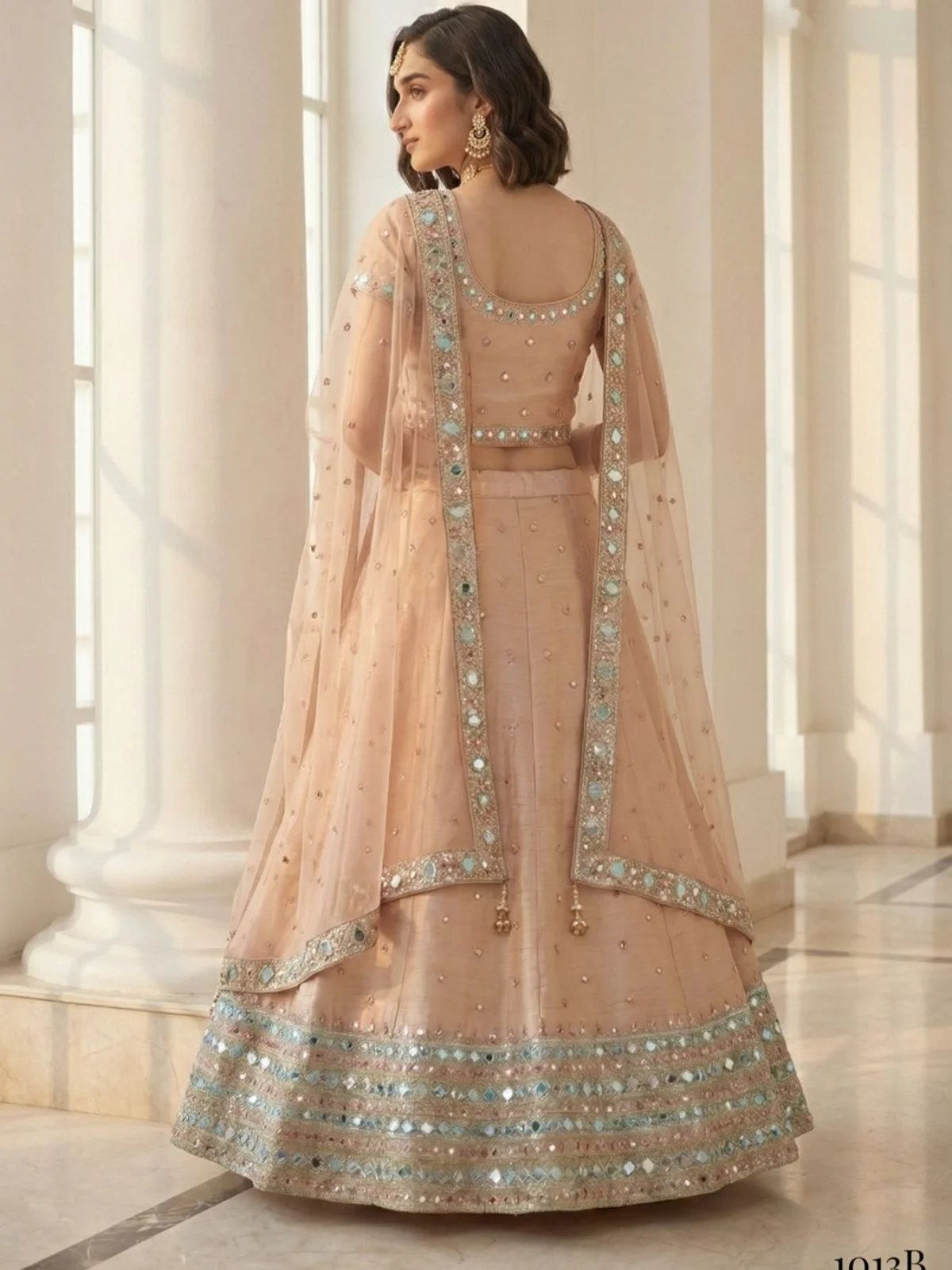 Alizeh Mirror Maze Beige Colour Designer Mirror Work Lehenga Set - Image 2