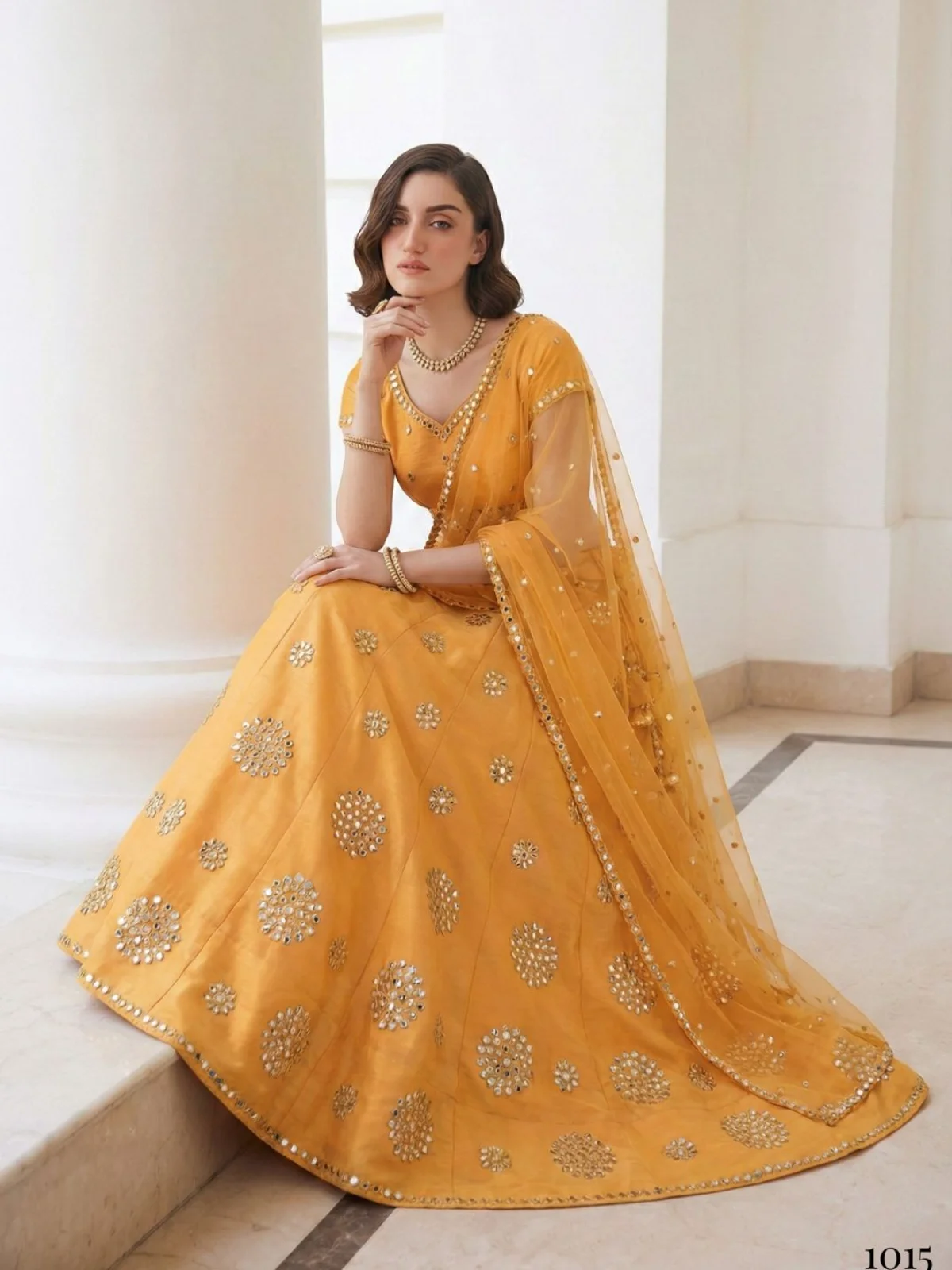 Alizeh Mirror Maze Yellow Colour Designer Mirror Work Lehenga Set - Image 4