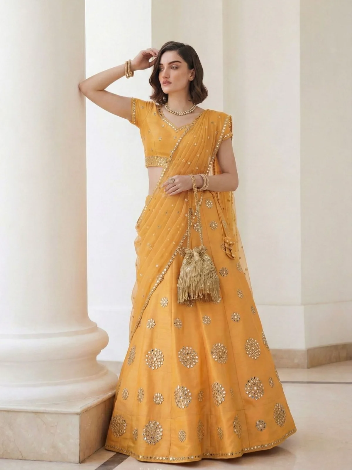 Alizeh Mirror Maze Yellow Colour Designer Mirror Work Lehenga Set - Image 3