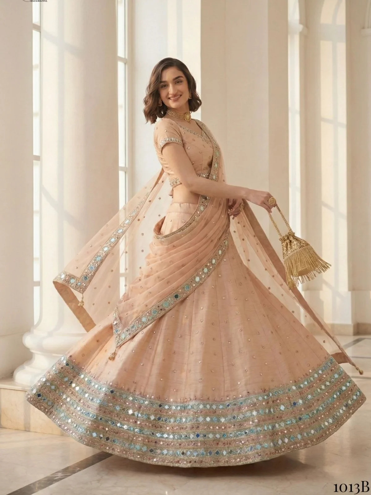 Alizeh Mirror Maze Beige Colour Designer Mirror Work Lehenga Set - Image 5