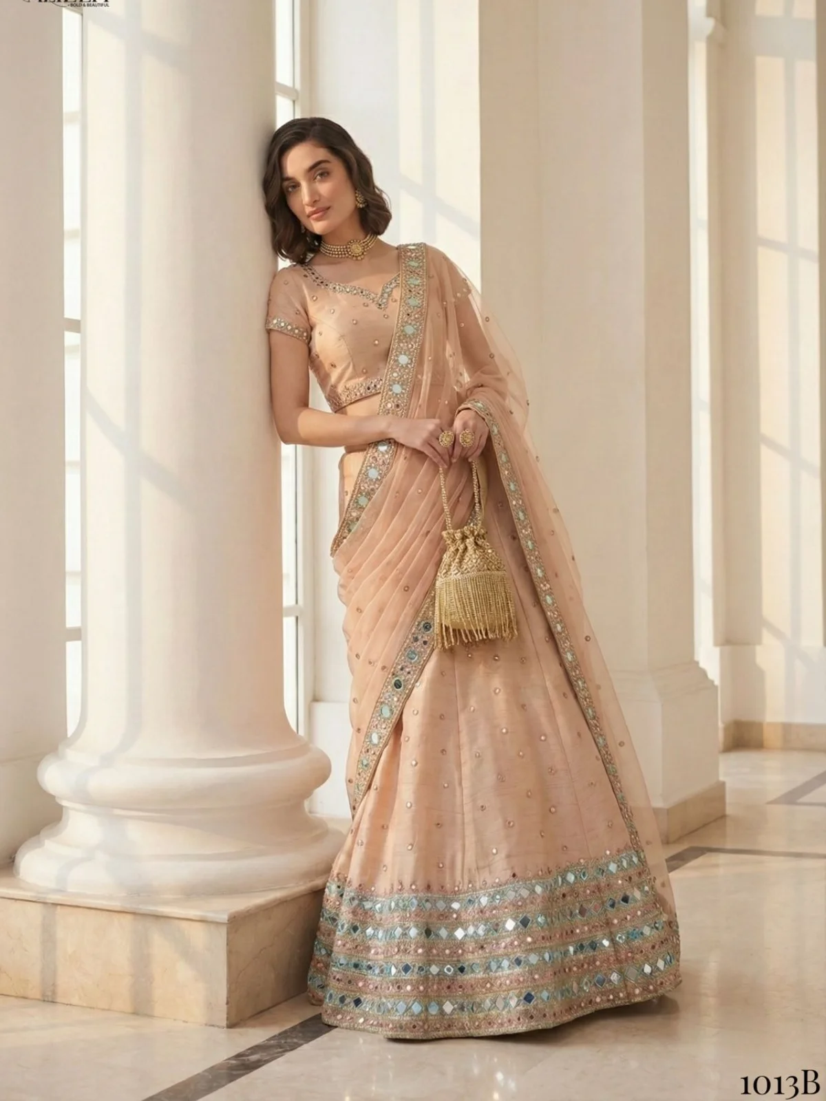 Alizeh Mirror Maze Beige Colour Designer Mirror Work Lehenga Set - Image 4