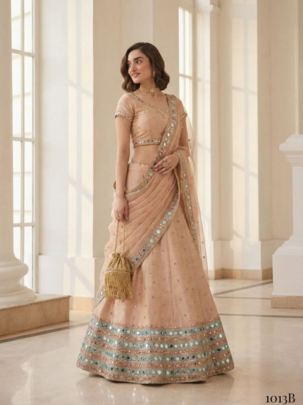 Alizeh Mirror Maze Beige Colour Designer Mirror Work Lehenga Set - Image 3