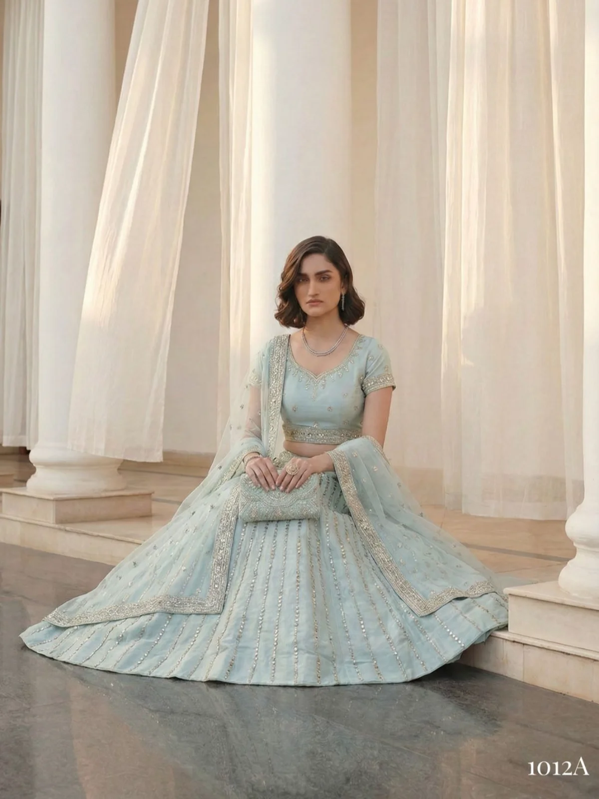 Alizeh Mirror Sky Blue Colour Designer Mirror Work Lehenga Set - Image 3