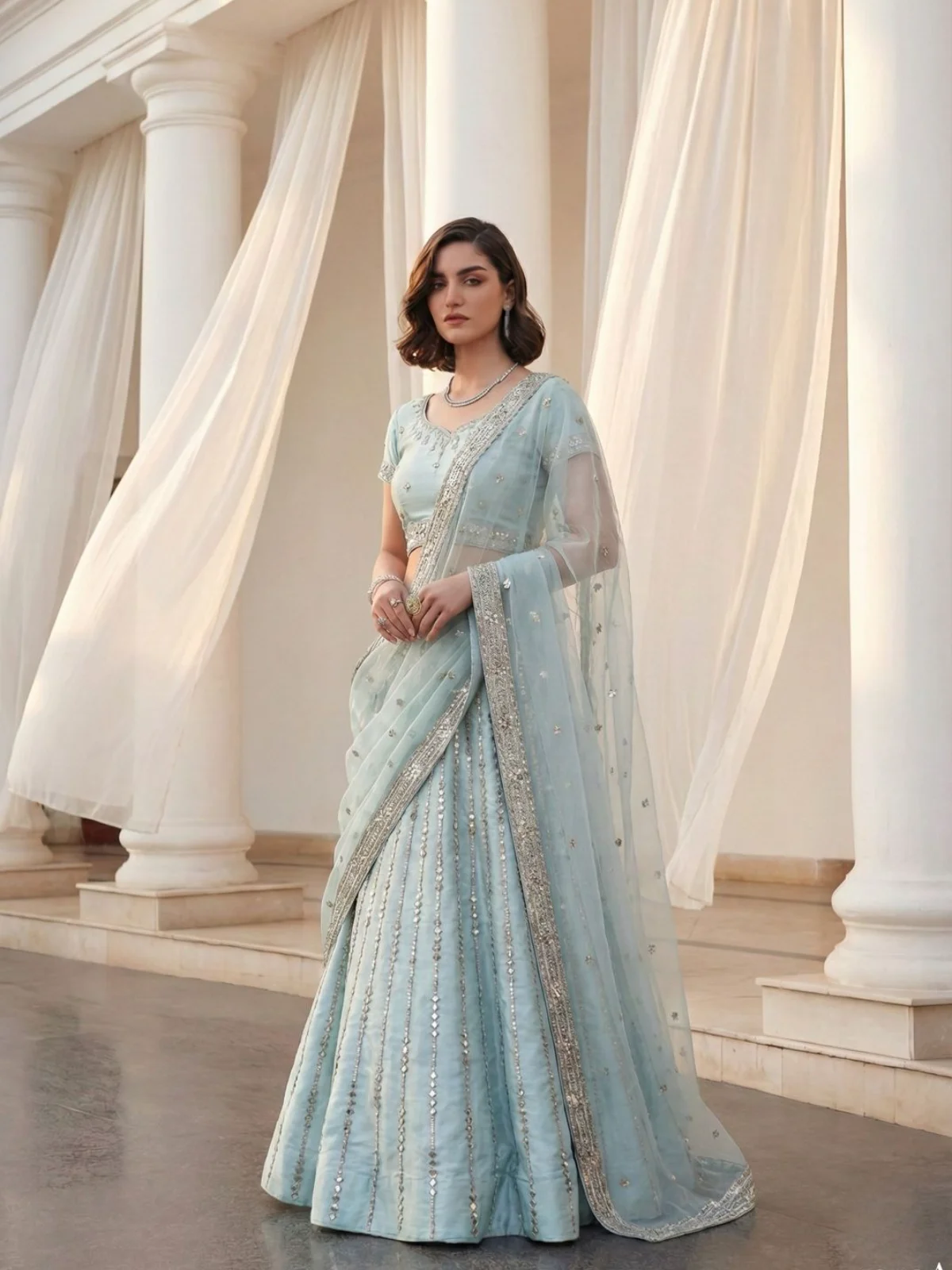 Alizeh Mirror Sky Blue Colour Designer Mirror Work Lehenga Set - Image 2