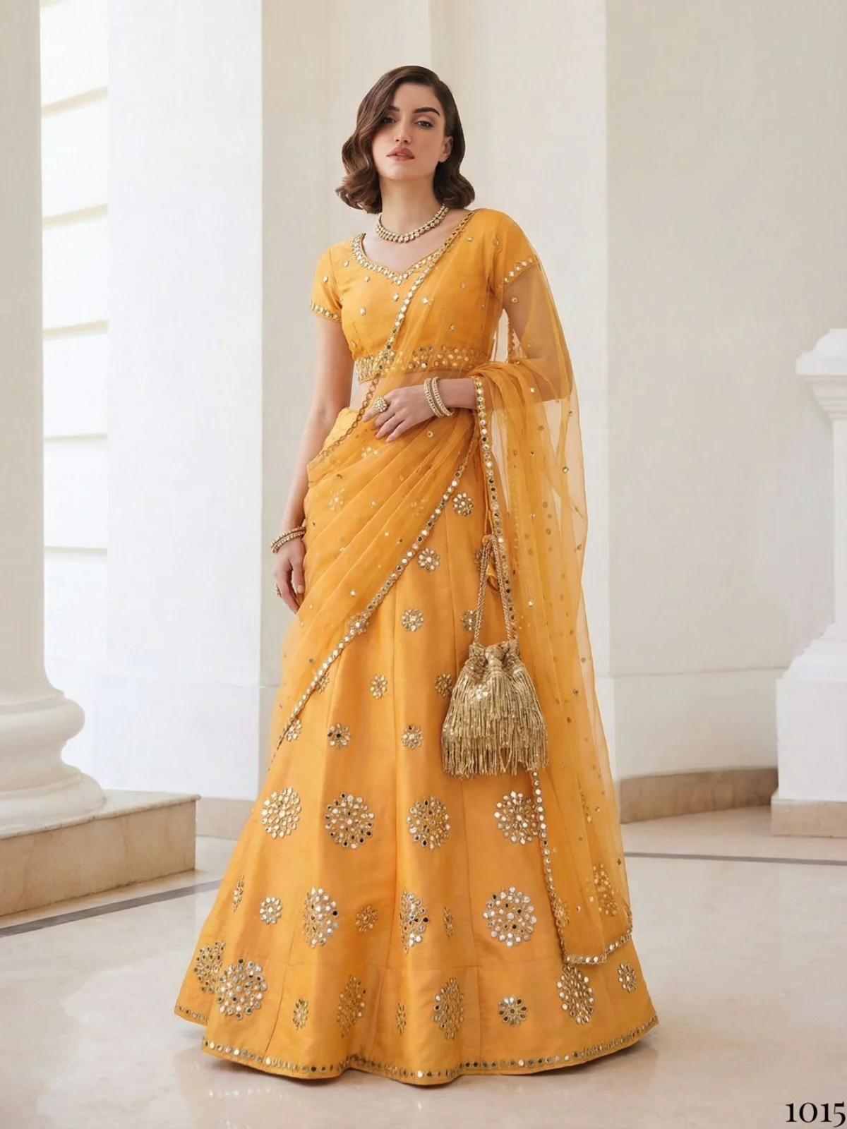 Alizeh Mirror Maze Yellow Colour Designer Mirror Work Lehenga Set - Image 2