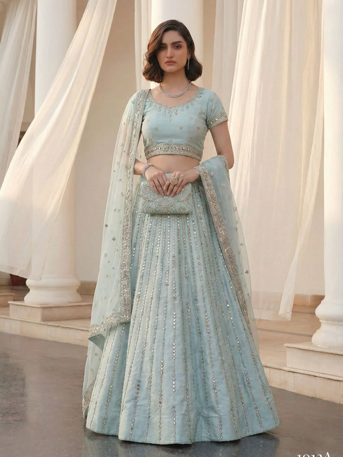 Alizeh Mirror Sky Blue Colour Designer Mirror Work Lehenga Set