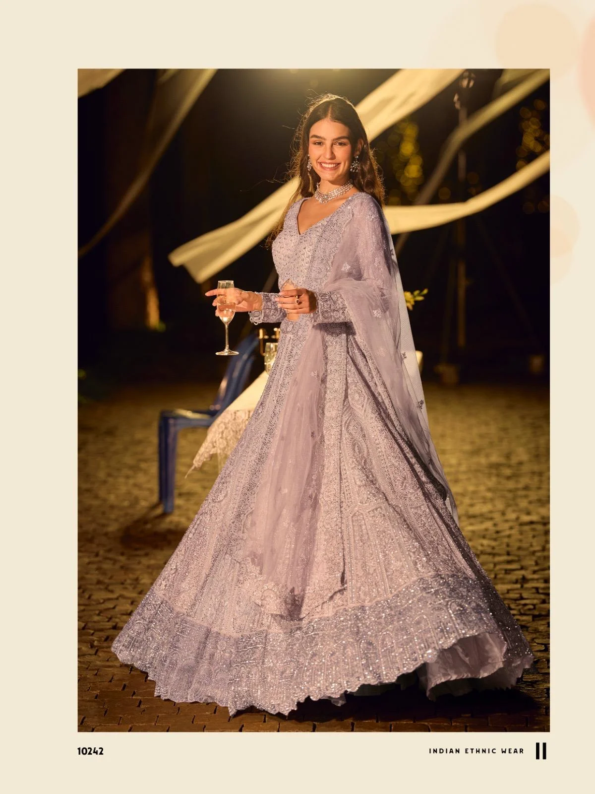 Sayuri Riyaasat Premium Bridal Purple Colour Pure Net Embroidered Lehenga Set - Image 3