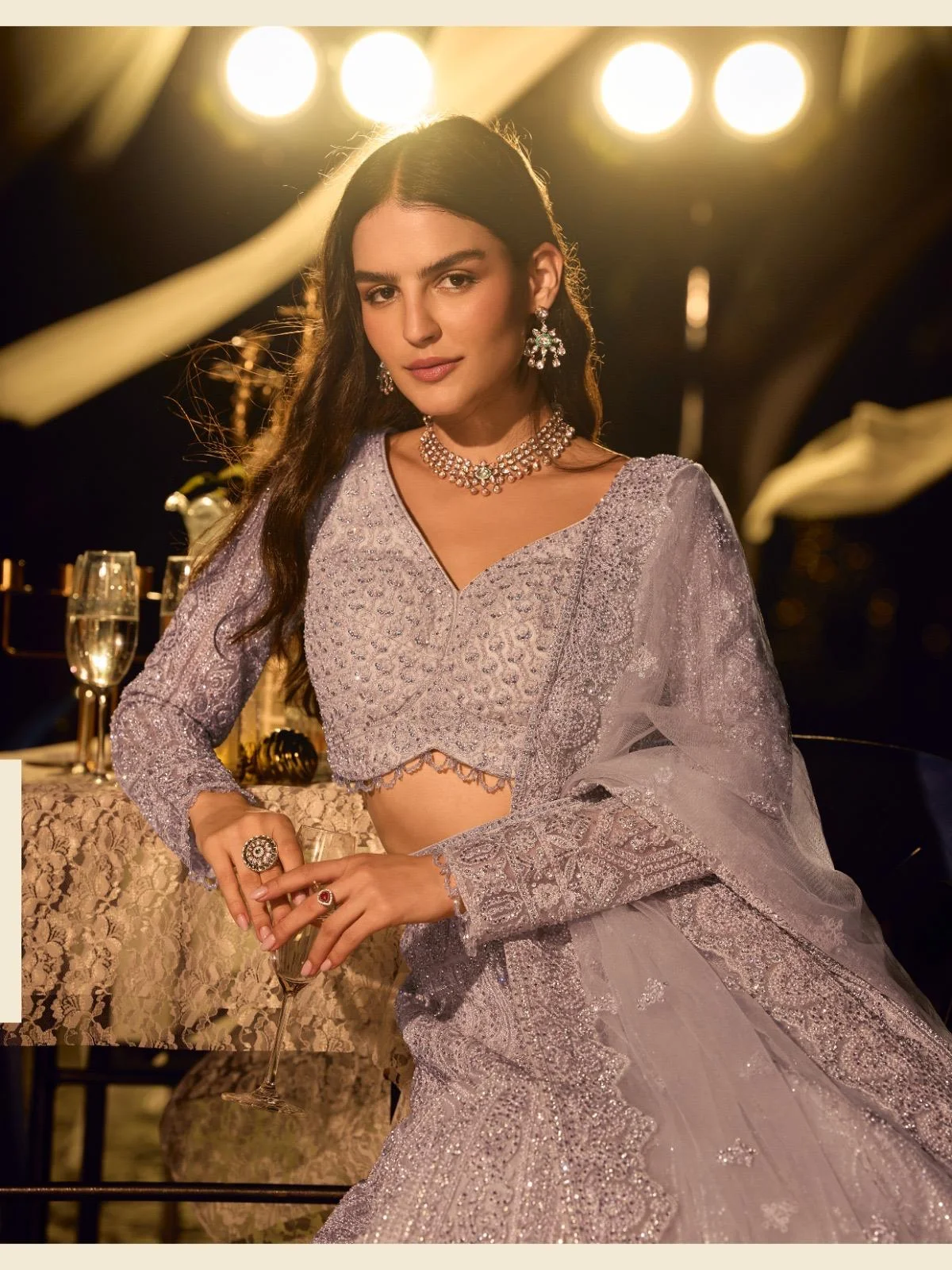 Sayuri Riyaasat Premium Bridal Purple Colour Pure Net Embroidered Lehenga Set - Image 2