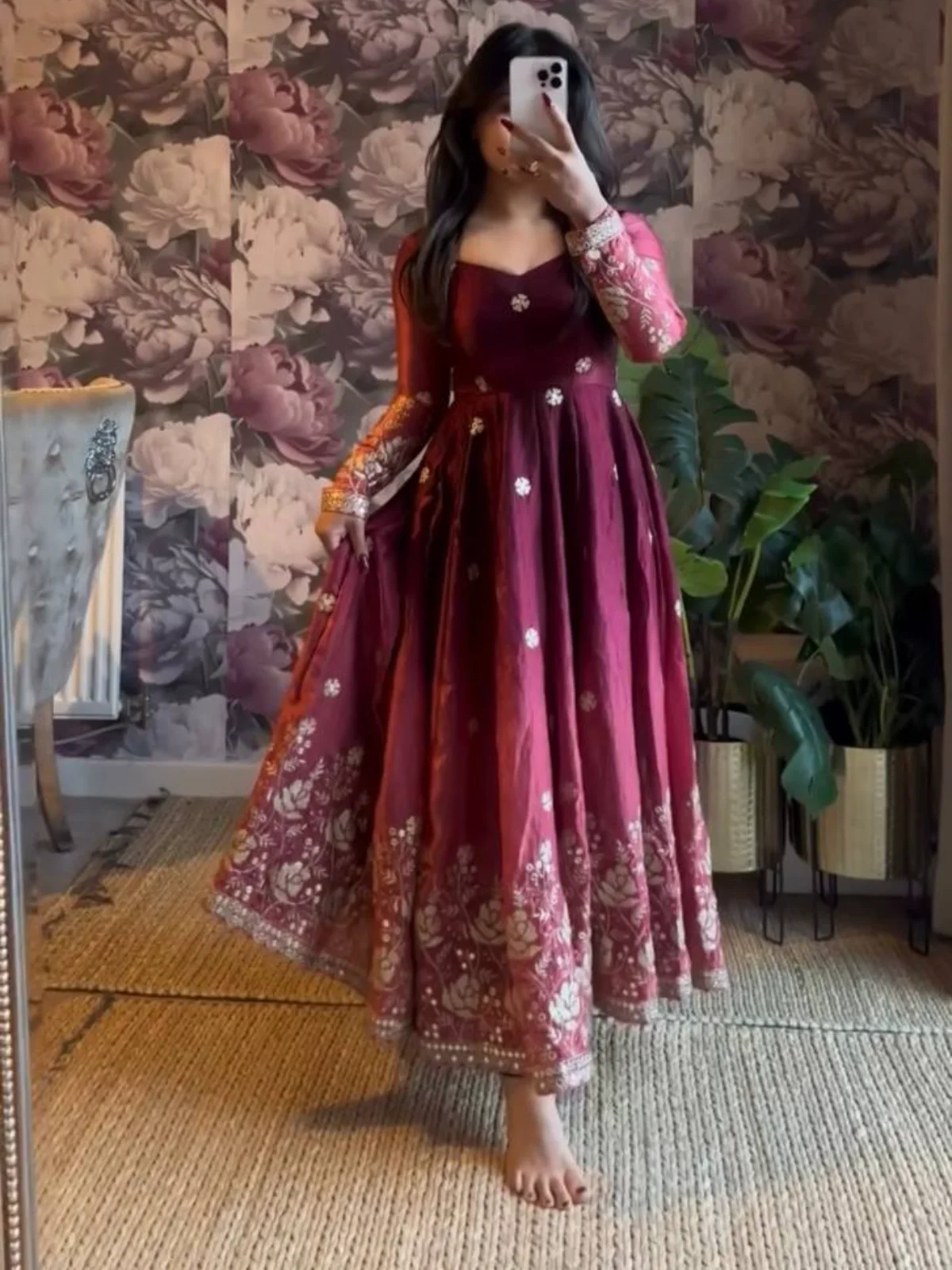 Beautiful Chinon Silk Anarkali Salwar Suit Set with Dupatta