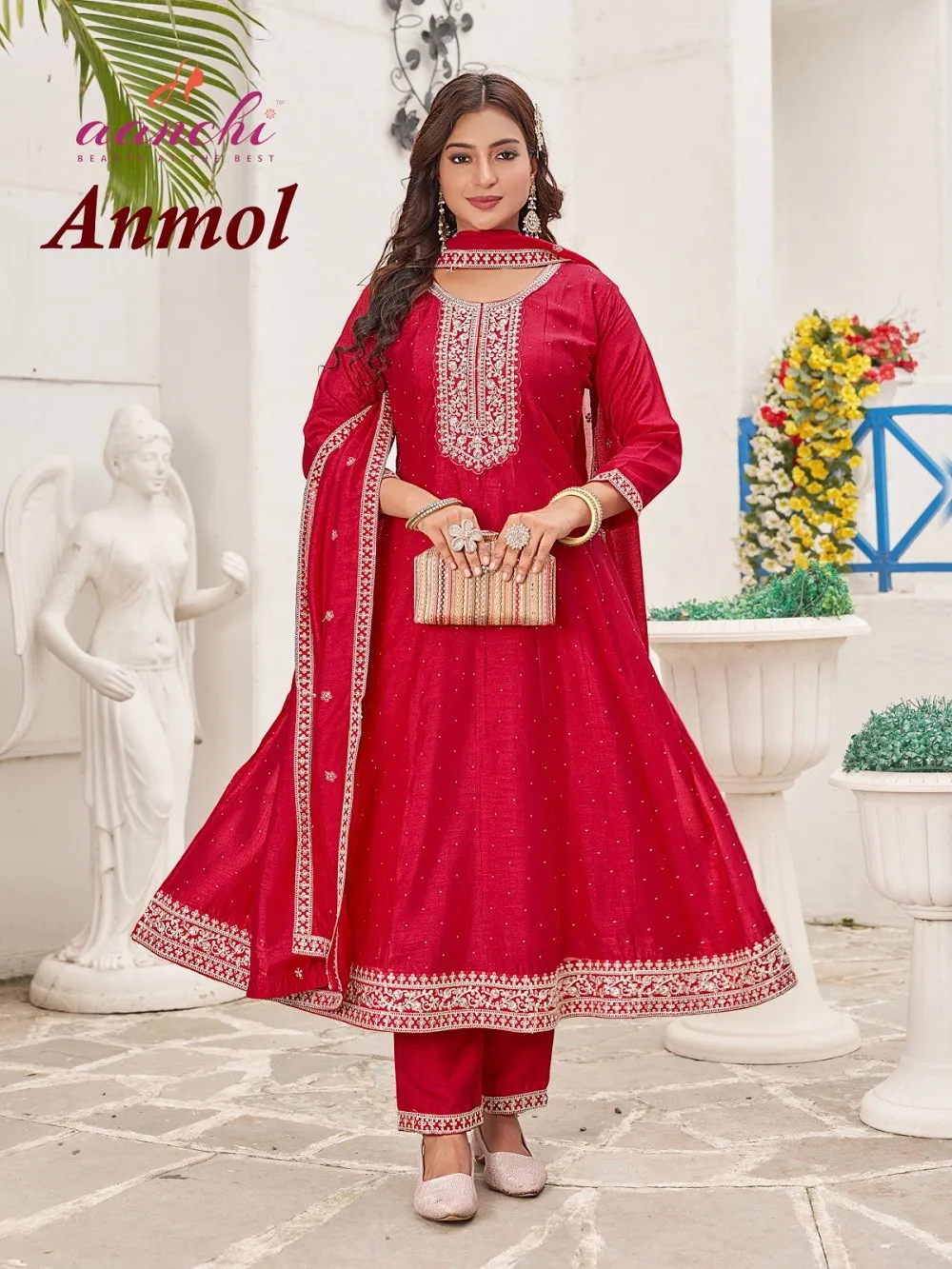 Aanchi Anmol Vichitra Silk Fancy kurti Bottom With Dupatta Set