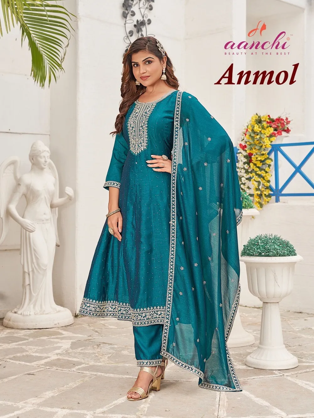 Aanchi Anmol Vichitra Silk Fancy kurti Bottom With Dupatta Set - Image 2