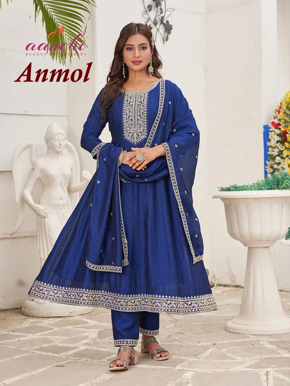 Aanchi Anmol Vichitra Silk Fancy kurti Bottom With Dupatta Set - Image 3