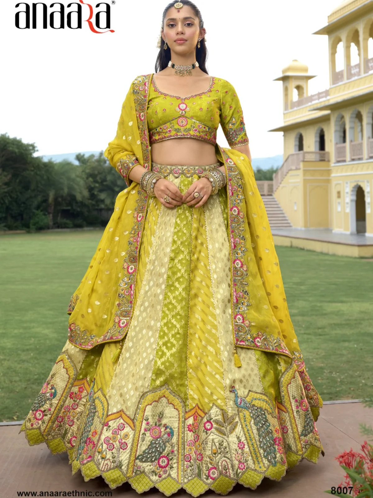 Anaraa Lime Green & Ivory Designer Bridal Lehenga Choli