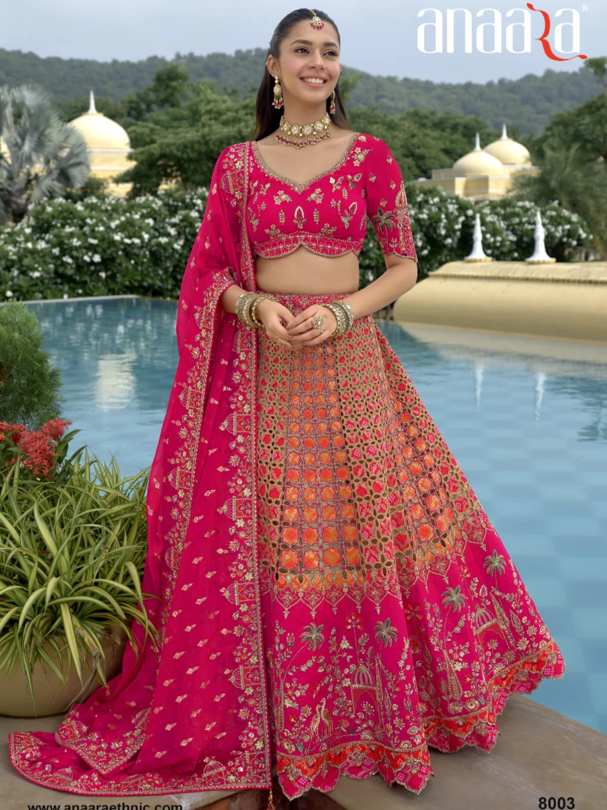 Anaraa Hot Pink & Orange Designer Bridal Lehenga Choli