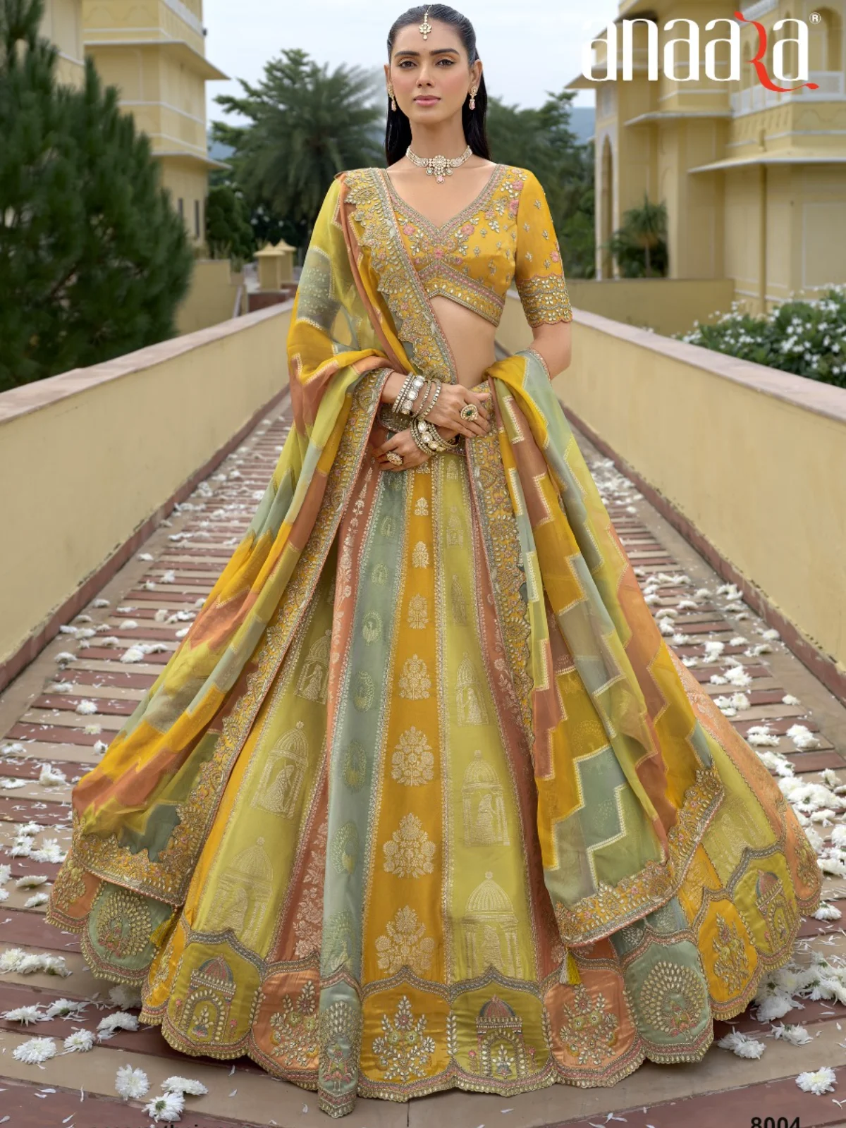 Anaraa Pastel Mustard Multicolor Designer Bridal Lehenga Choli