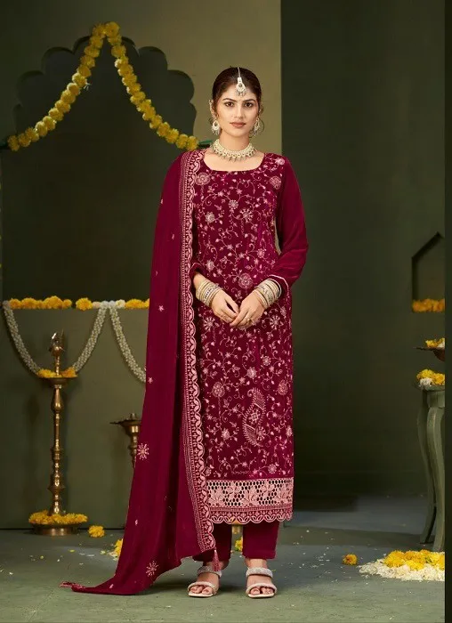 Four Dots Zilpah Designer Velvet Embroidered Salwar Suit Collection