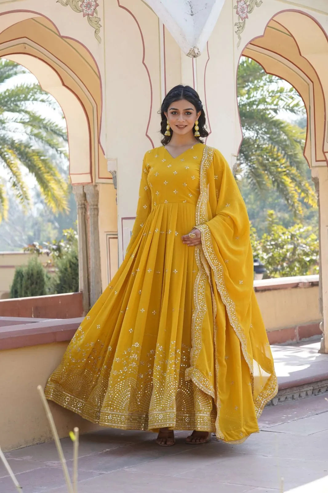 KA 1084 Georgette Heavy Designer Party Wear Gown with Dupatta Set