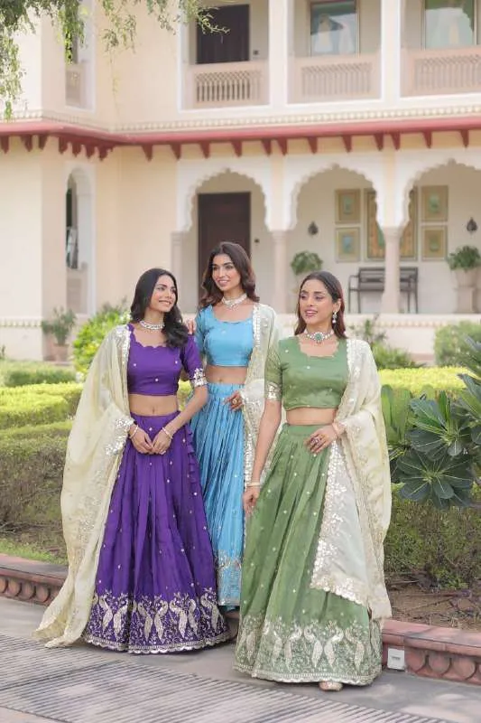 LW-7150 Gold Crush Sequin & Zari Embroidered Lehenga Choli Dupatta Set