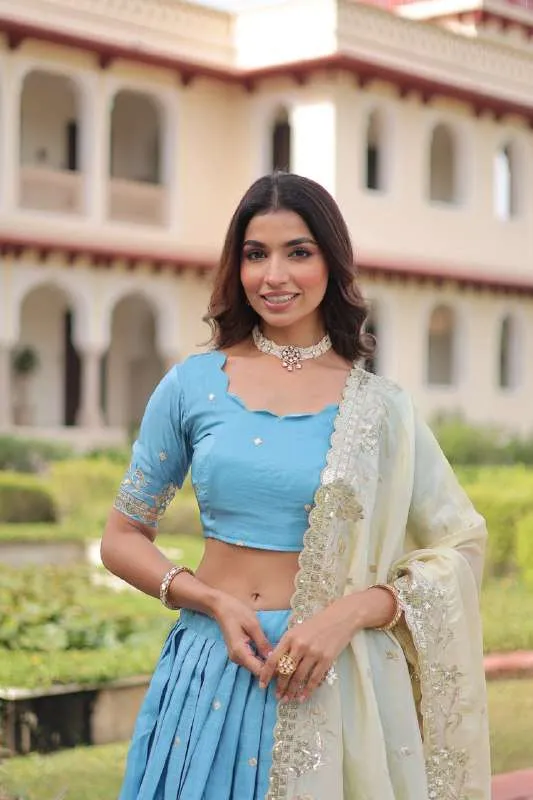 LW-7150 Gold Crush Sequin & Zari Embroidered Lehenga Choli Dupatta Set - Image 5