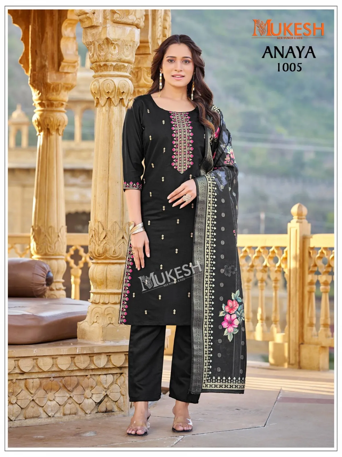 Mukesh Anaya Gadhwal Silk Embroidery Work Kurti Pant Set - Image 7