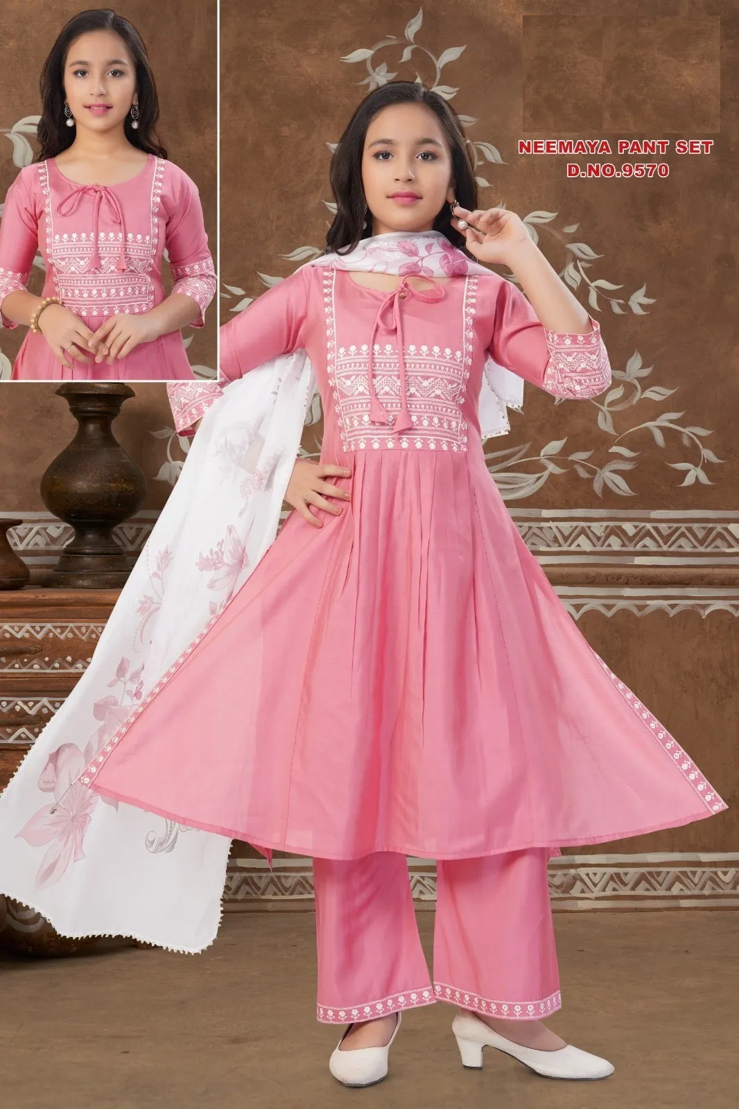 Neemaya Pant Set 9570 Roman Silk Kids Kurti Set