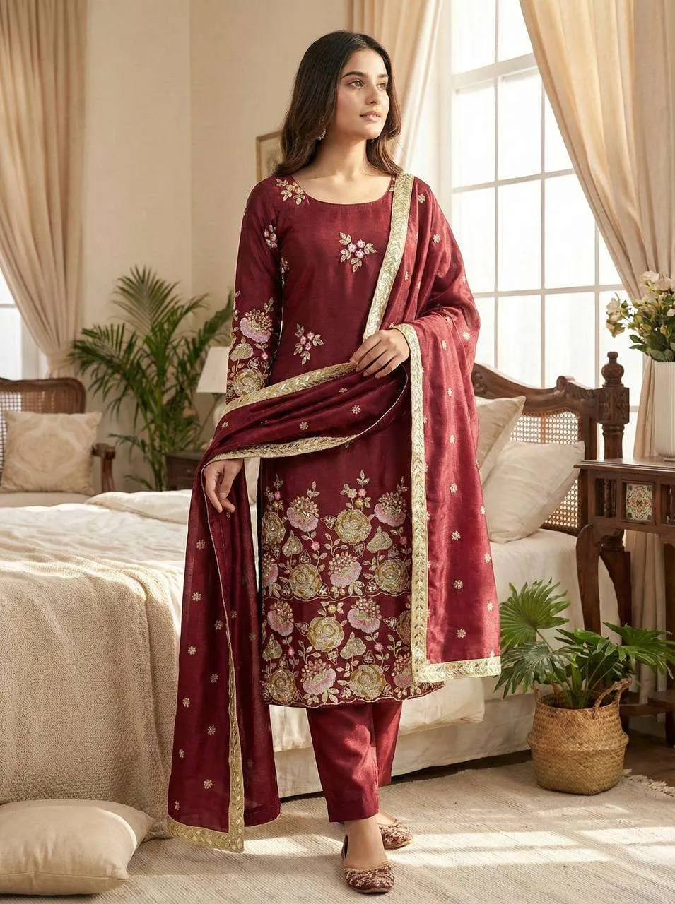 NSR 881 Silk Heavy Sequence Embroidered Designer Party Wear Ladies Suit - Image 2