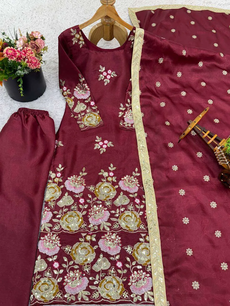 NSR 881 Silk Heavy Sequence Embroidered Designer Party Wear Ladies Suit - Image 3