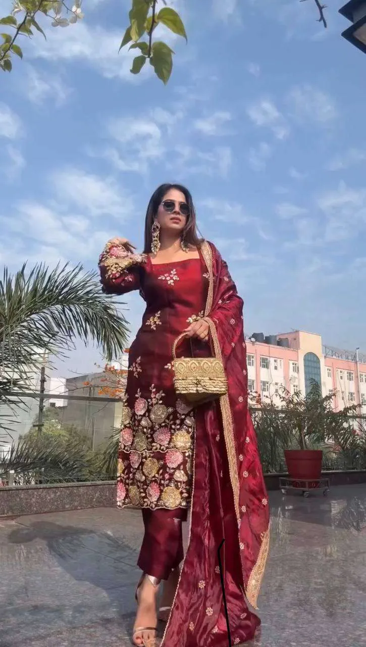 NSR 881 Silk Heavy Sequence Embroidered Designer Party Wear Ladies Suit - Image 4