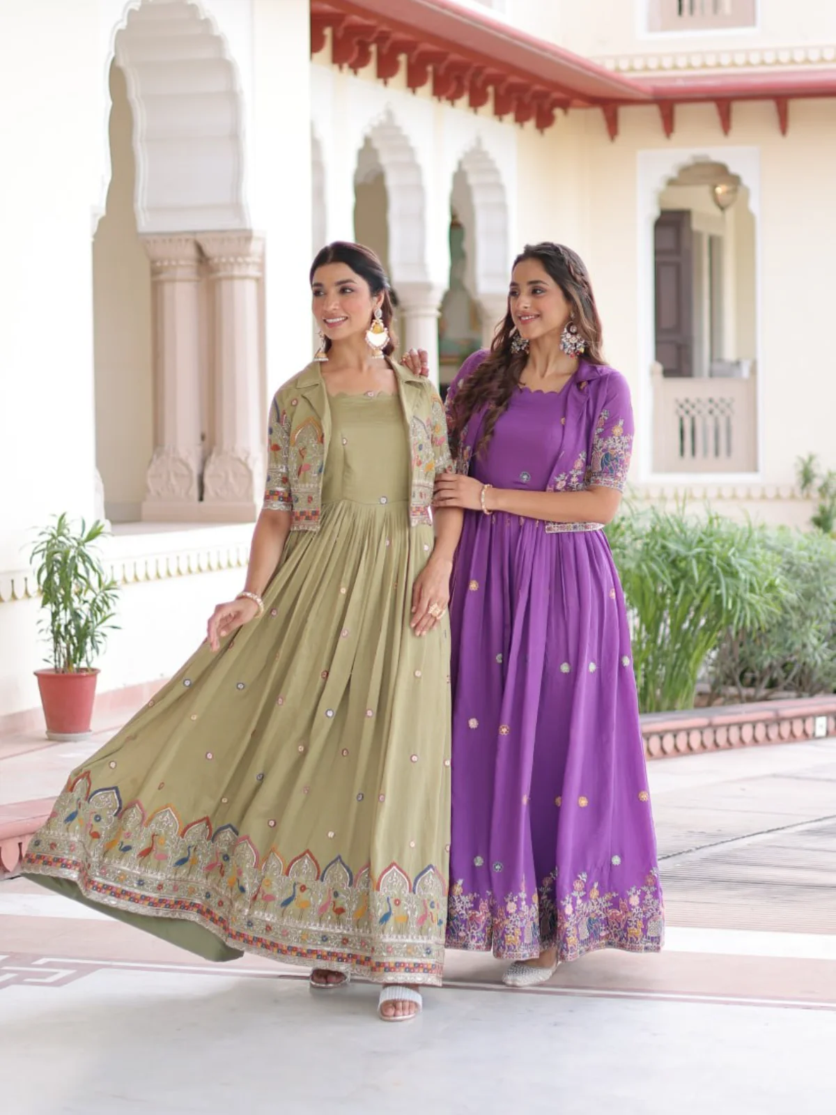 LW-9303 Premium Silk Readymade Gown with Embroidered Koti