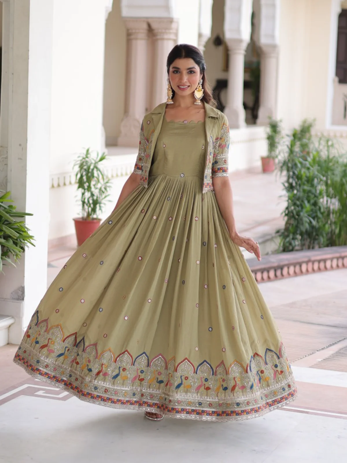 LW-9303 Premium Silk Readymade Gown with Embroidered Koti - Image 5