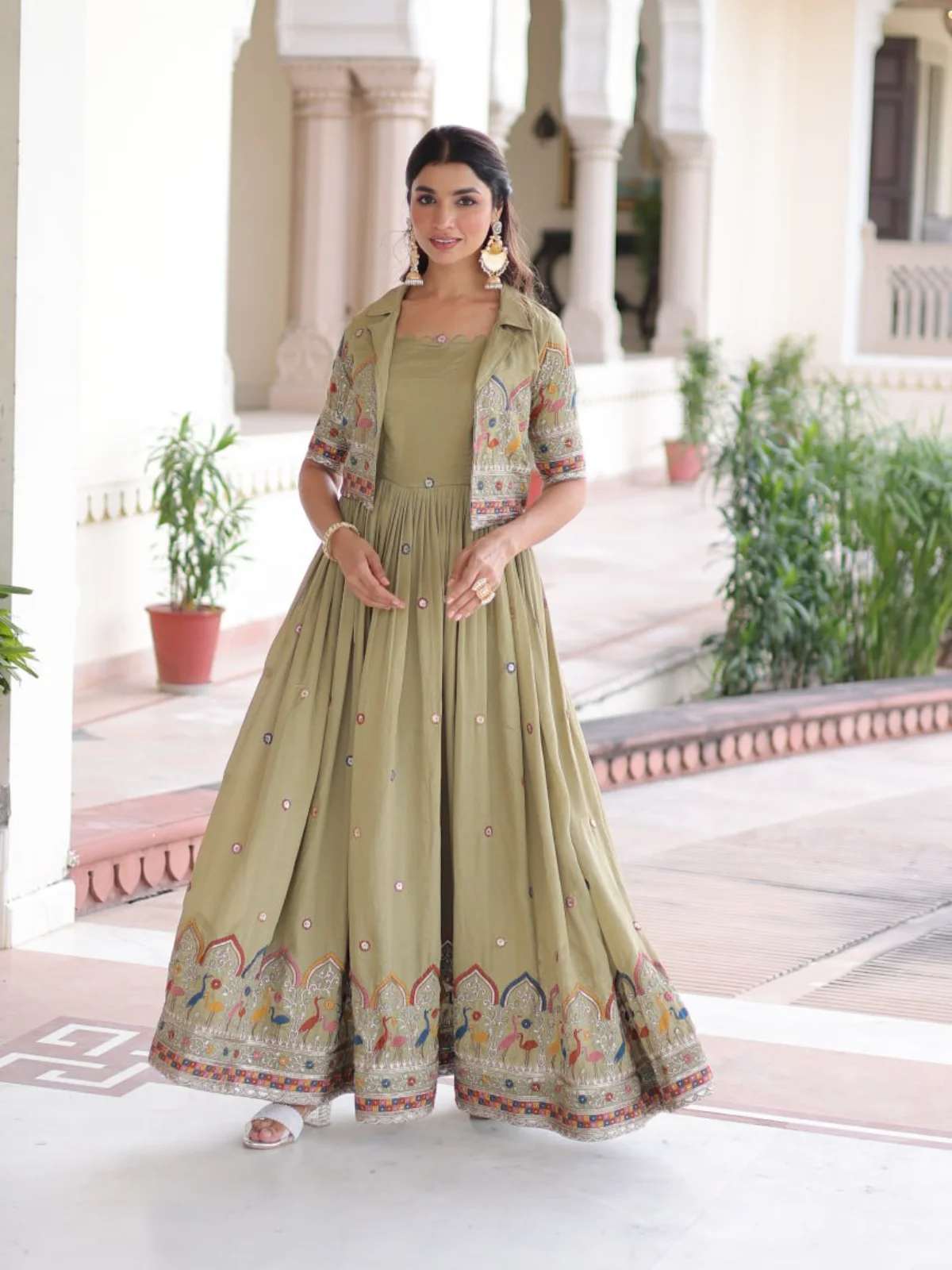 LW-9303 Premium Silk Readymade Gown with Embroidered Koti - Image 3