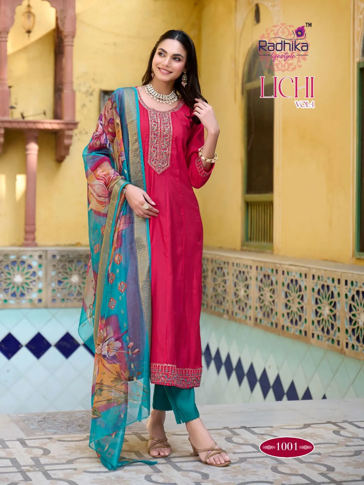 Radhika Lichi Vol 1 Roman Silk Embroidered Kurti Bottom With Dupatta