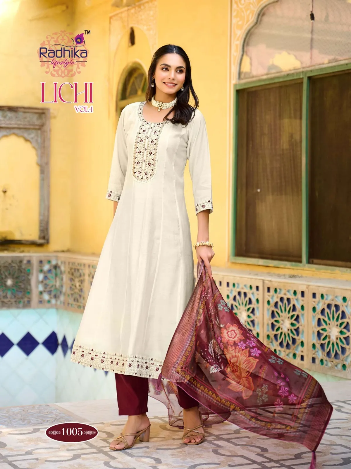 Radhika Lichi Vol 1 Roman Silk Embroidered Kurti Bottom With Dupatta - Image 3
