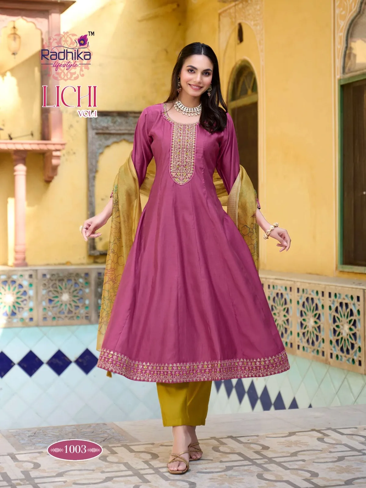 Radhika Lichi Vol 1 Roman Silk Embroidered Kurti Bottom With Dupatta - Image 4