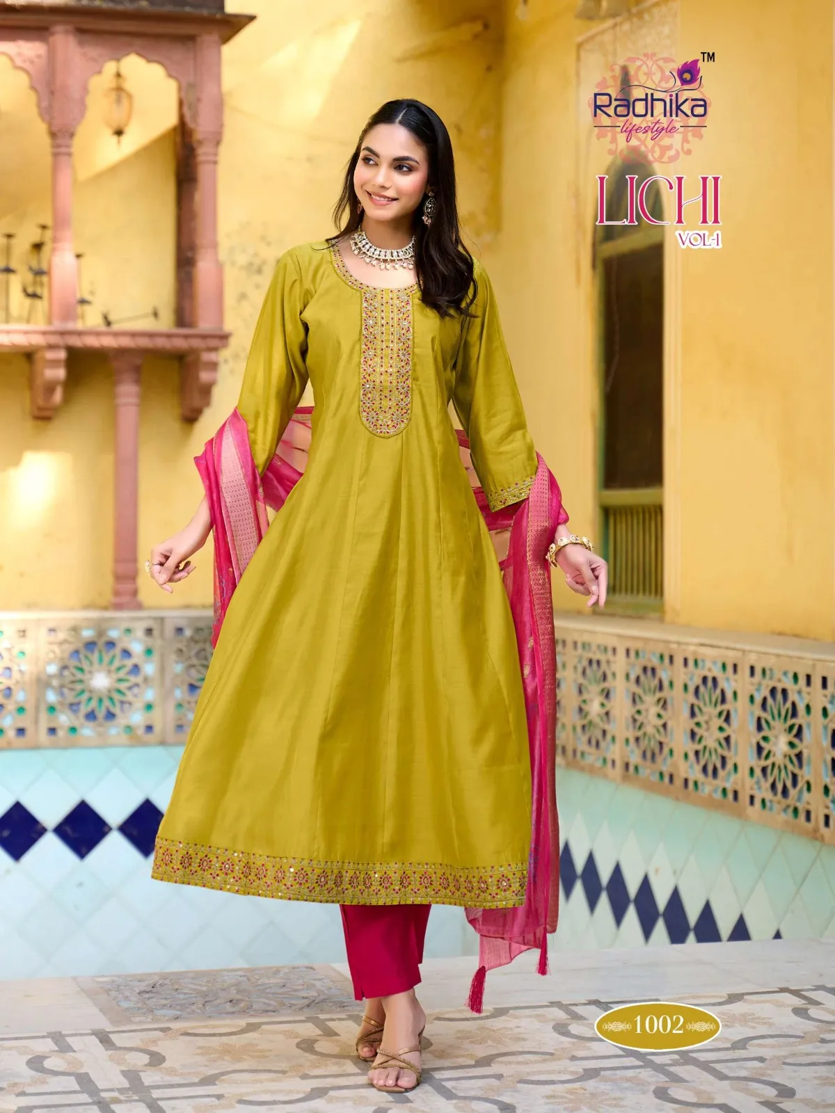 Radhika Lichi Vol 1 Roman Silk Embroidered Kurti Bottom With Dupatta - Image 5