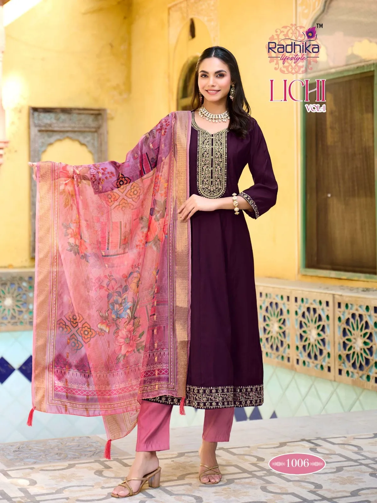 Radhika Lichi Vol 1 Roman Silk Embroidered Kurti Bottom With Dupatta - Image 7
