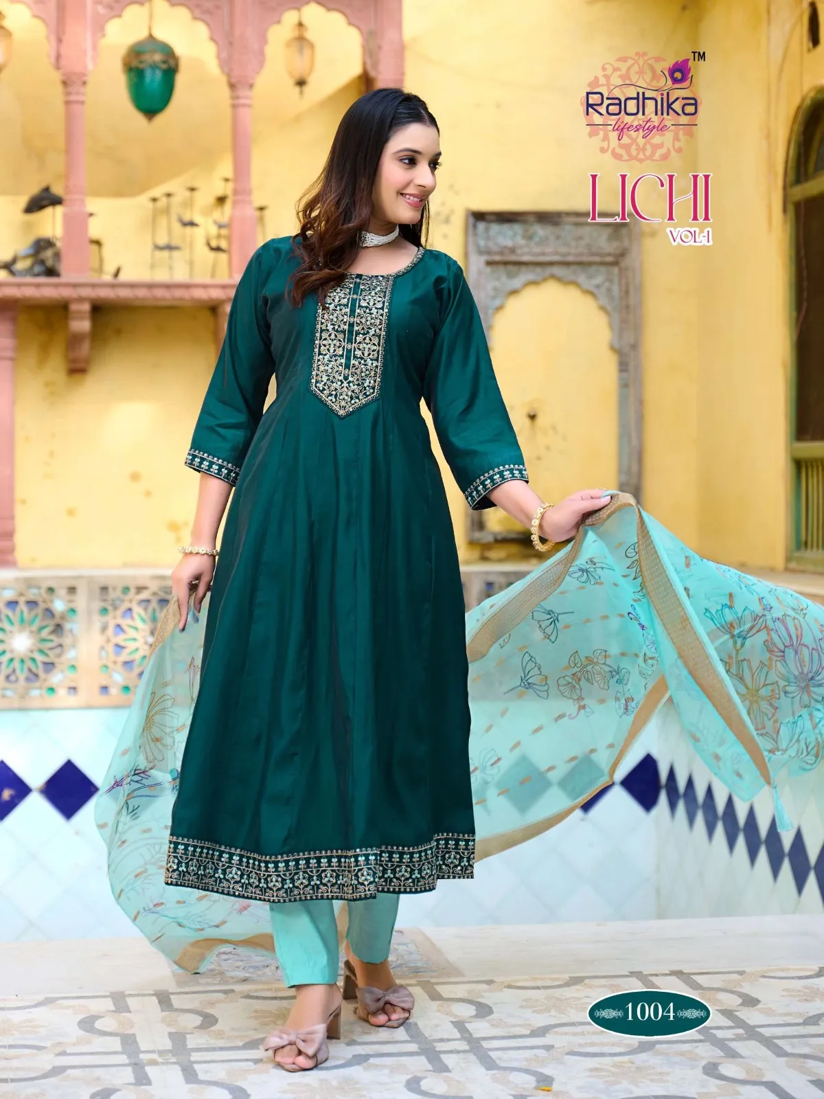 Radhika Lichi Vol 1 Roman Silk Embroidered Kurti Bottom With Dupatta - Image 8