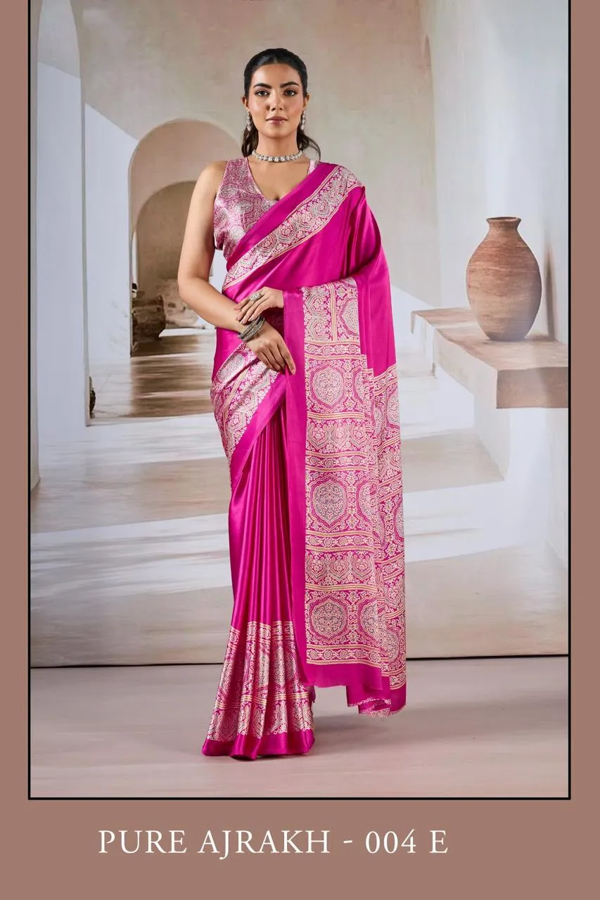 Rajtex Pure Ajrakh 004 Modal Satin Ajrakh Print Saree Collection