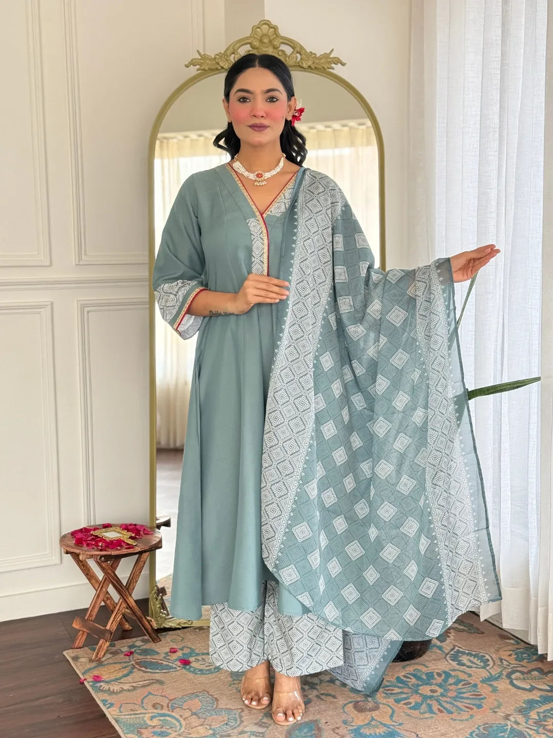 Rayon Embroidered A Line Kurti Bottom With Dupatta