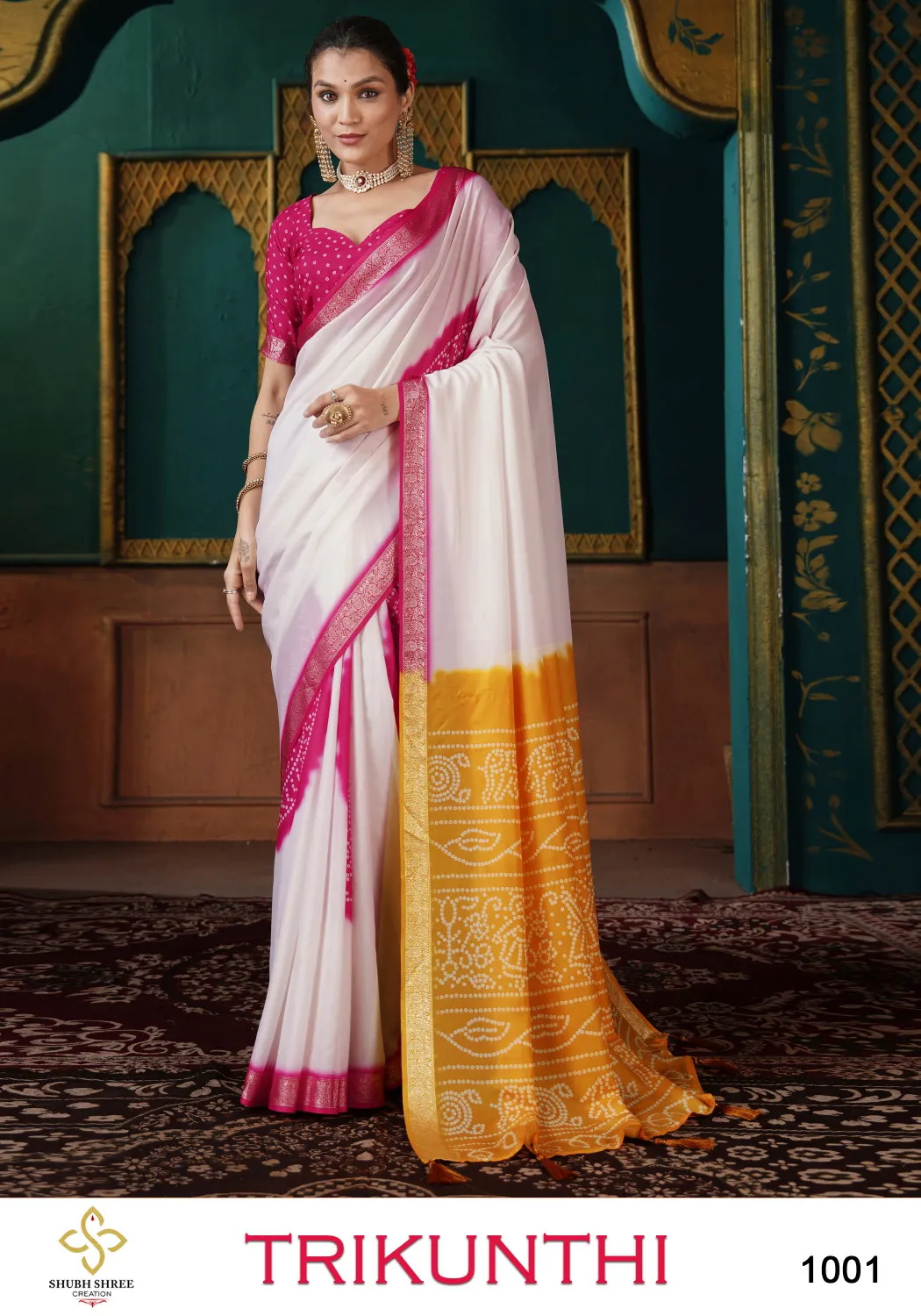 Shubh Shree Trikunthi Stylish Russian Crepe Saree Collection